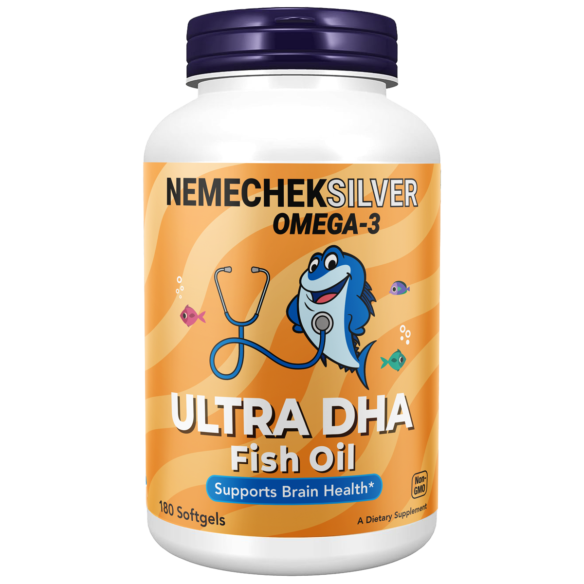 Nemechek Silver Ultra DHA fish oil capsules bottle — high-concentration omega-3